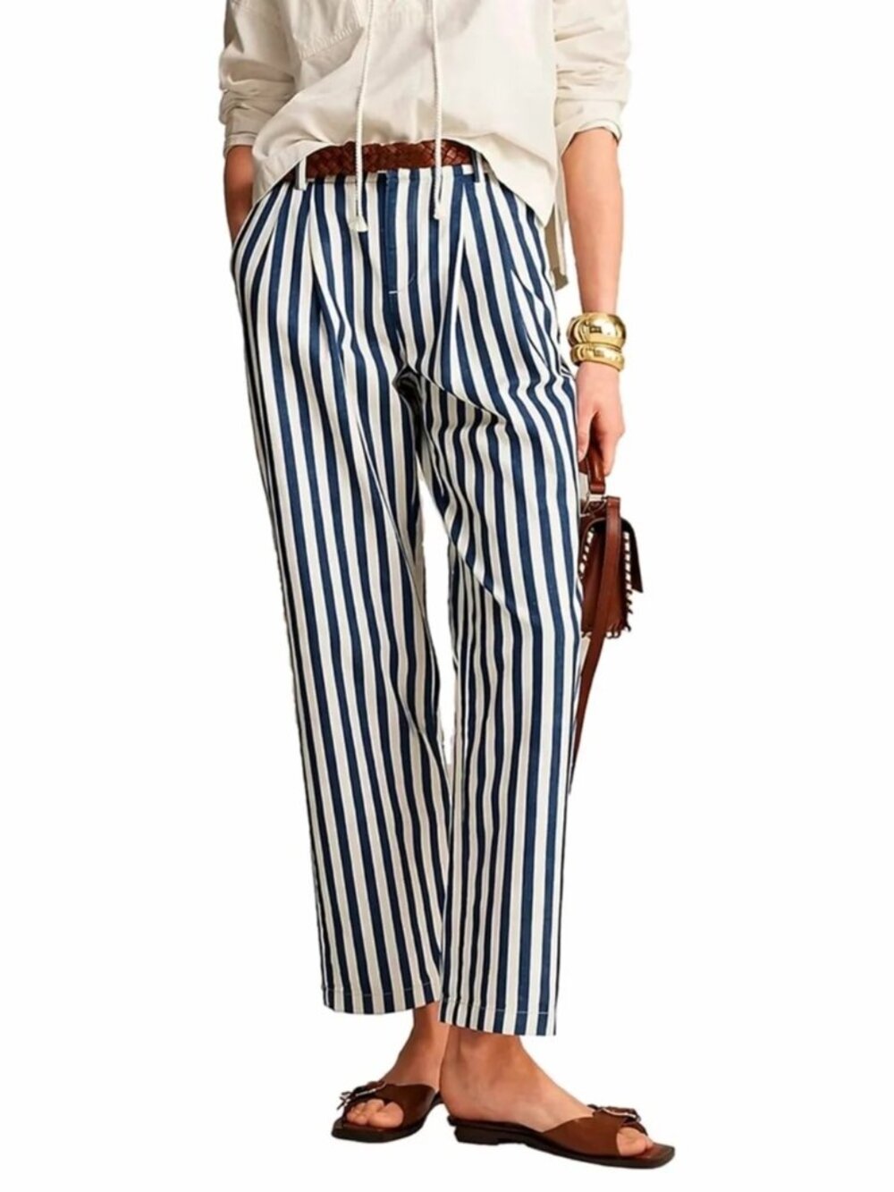 J. CREW Blue & White Linen Stripe Crop Paperbag Waist with Tie Pants - EUC - Picture 13 of 13